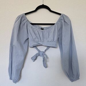Light Blue Long Sleeve Crop Top